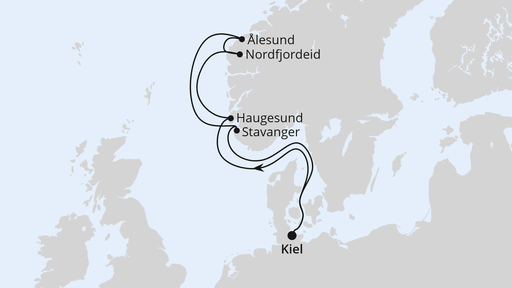 AIDAnova Sommerhits Norwegen ab Kiel - Routenbild